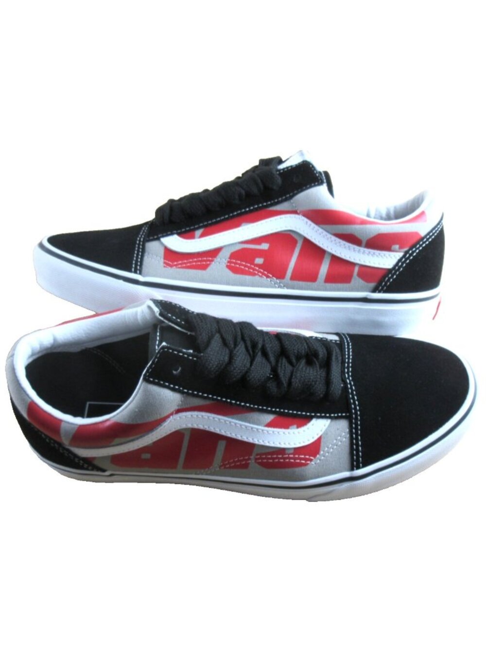 Vans Mens Old Skool Jumbo VANS Logo Black White Red Canvas Suede shoes Size 11.5
